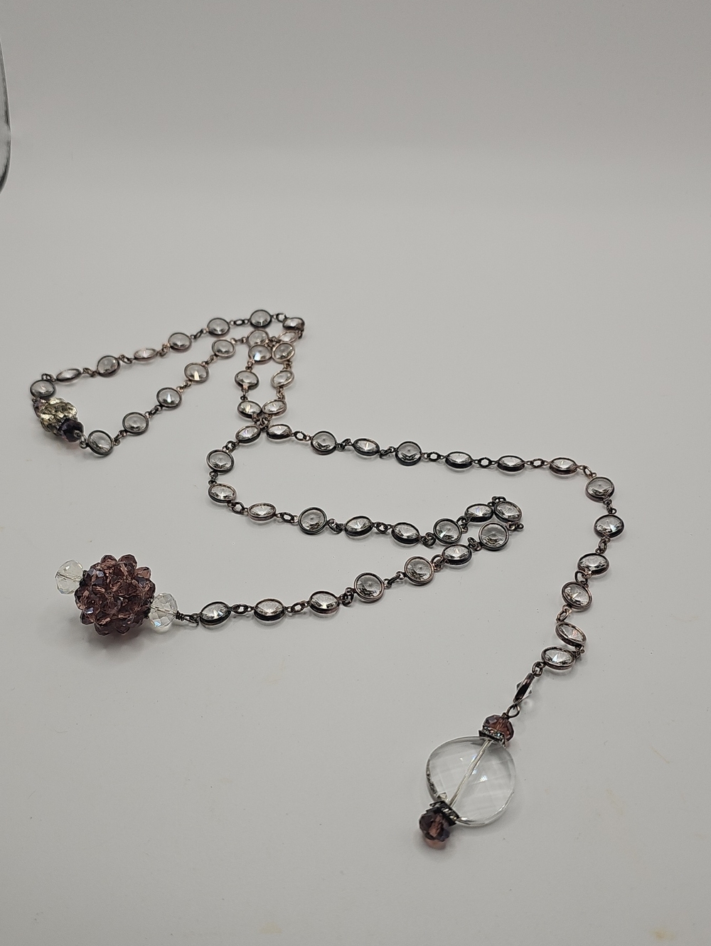 Delicate Crystal and Amathist Bead Open -Style Necklace -